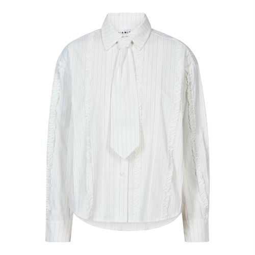 HAUTE L`AMITIÉ SKJORTE, INEZ FRILL TIE SHIRT, OFF-WHITE
